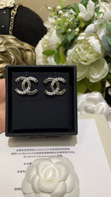 Chanel White Enamel Double C Silver Earrings-3743